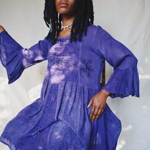 Gypsy Boho Fall Dress Indian Bell SLeeve Retro Vintage Style NEW Mini Unique